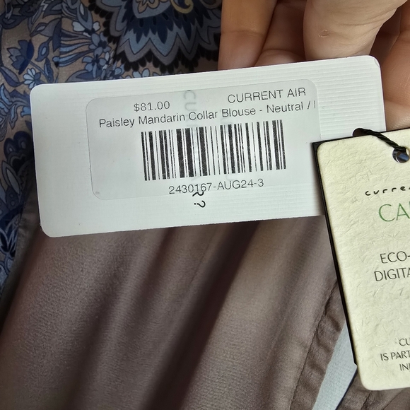 Current Air New Ornate Motif Taupe Floral Satin Blouse Shirt Top Size Medium - Picture 14 of 16
